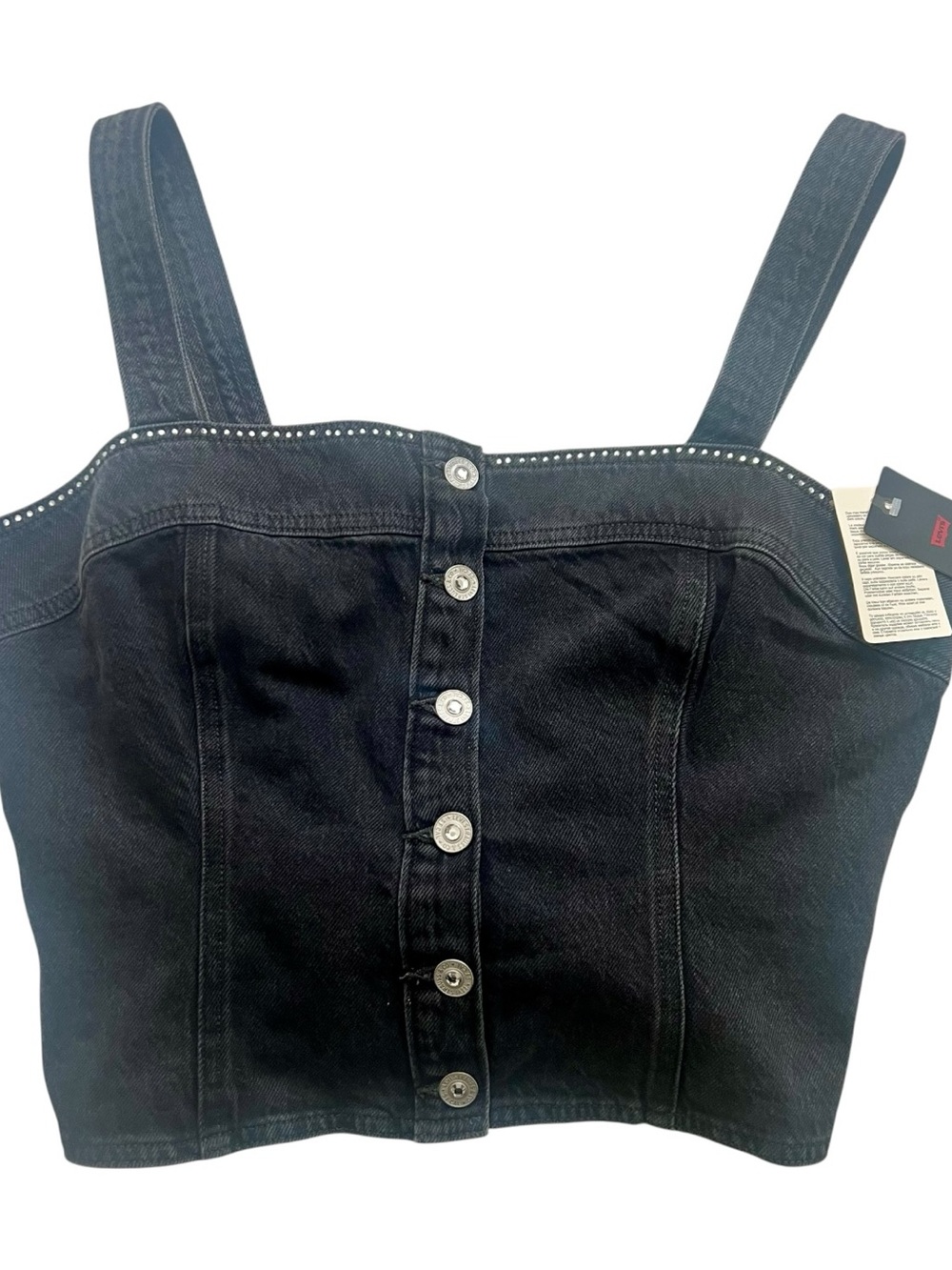 Levi's Black Denim Button-Front Crop Top with Stud Accent - Picture 2 of 4